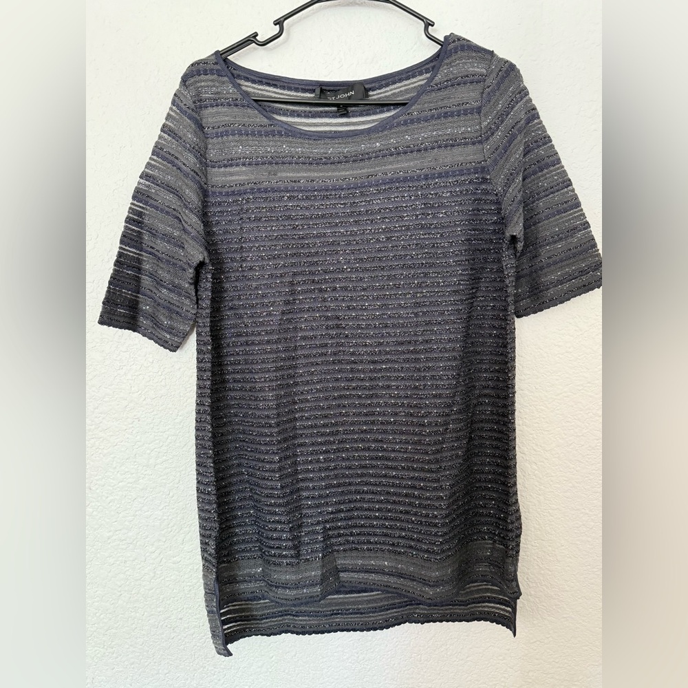St. John Knit Short Sleeve Sweater shirt blue-Medium
